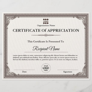 Certificate of Appreciation Customizable Award