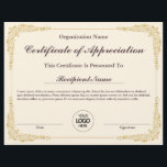 Certificate of Appreciation Customizable Award<br><div class="desc">Certificate of Appreciation Customizable Award. Easily personalize this custom award, all text is editable, including the logo seal. Click on the 'Personalize This Template' link located upper right corner of the product page. This will allow you to edit the text, you can also add your company logo here or you...</div>