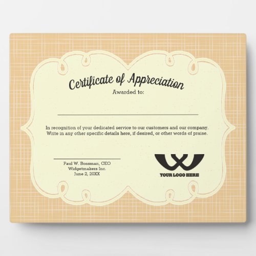 certificate of appreciation employee award plaque
