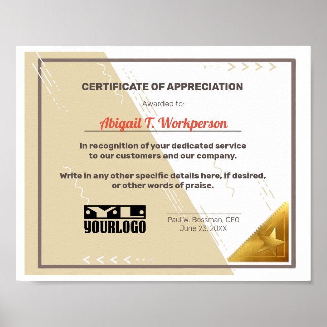 Certificate of appreciation employee display poste poster (Front)