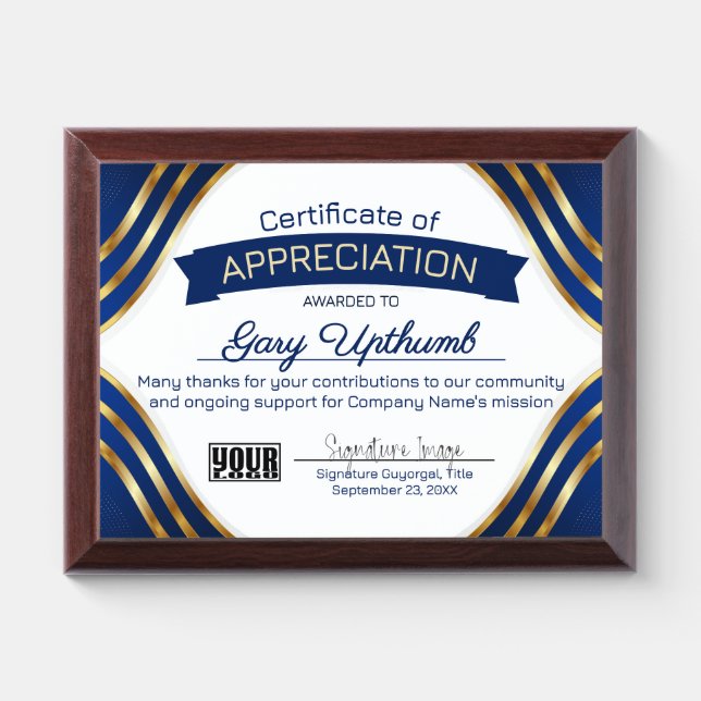 Certificate of appreciation employee volunteer award plaque (Horizontal)