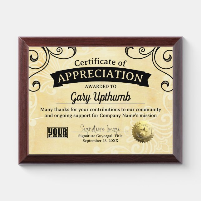 Certificate of appreciation employee volunteer award plaque (Horizontal)