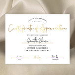 Certificate of Appreciation Faux Gold Awards<br><div class="desc">Faux Gold Certificate of Appreciation,  perfect to create personalised award certificates. You can add the recipient's name,  your business details and accreditation details. The faux gold colors add a lux feel to this minimal certification template.</div>