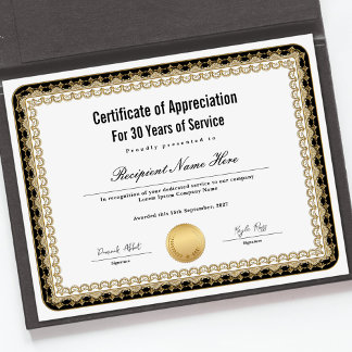 Certificate of Appreciation for Years of Service