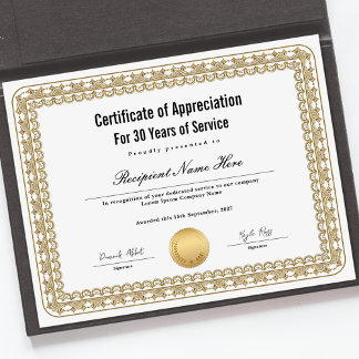 Certificate of Appreciation for Years of Service