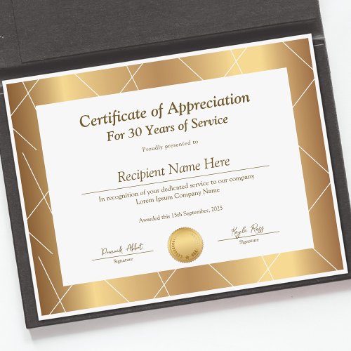 Certificate of Appreciation for Years of Service