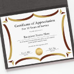 Certificate of Appreciation for Years of Service<br><div class="desc">This exquisite certificate of appreciation for years of service is designed to honor and recognize the dedicated commitment and loyalty of your valued team members. Our certificates boast a sophisticated and professional design, incorporating a gold-red decorative frame, and a polished layout. Suitable for all industries and sectors, these certificates are...</div>
