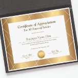 Certificate of Appreciation for Years of Service<br><div class="desc">This exquisite certificate of appreciation for years of service is designed to honor and recognize the dedicated commitment and loyalty of your valued team members. Our certificates boast a sophisticated and professional design, incorporating a gold decorative frame, and a polished layout. Suitable for all industries and sectors, these certificates are...</div>