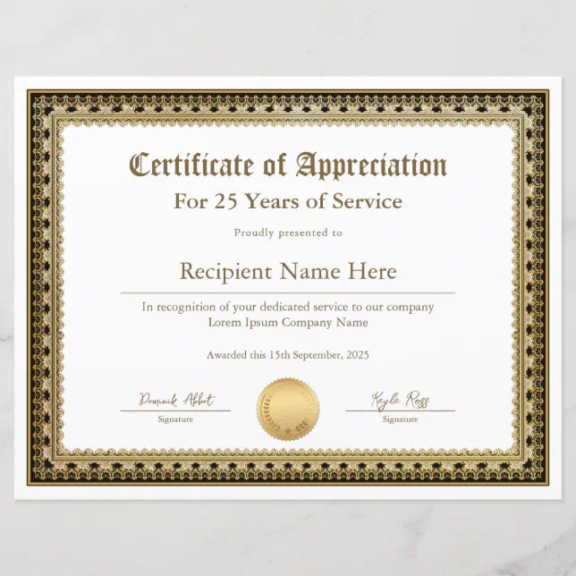 Certificate of Appreciation for Years of Service | Zazzle