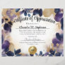 Certificate of Appreciation Gold Floral Watercolor