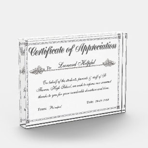 Certificate of Appreciation Personalized Award