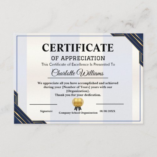 Certificate of Appreciation  Professional Award