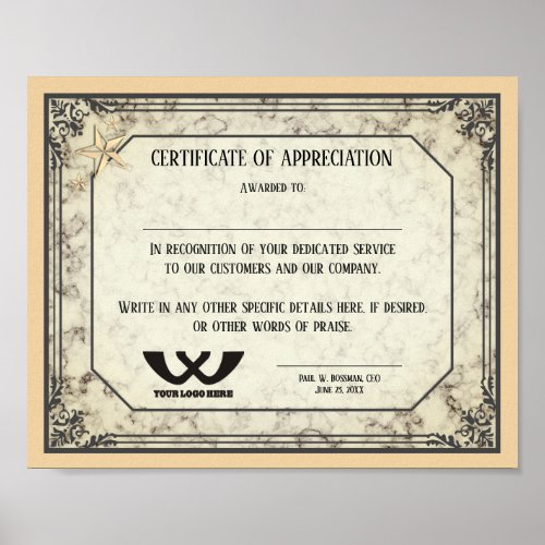 Certificate of appreciation staff employee award