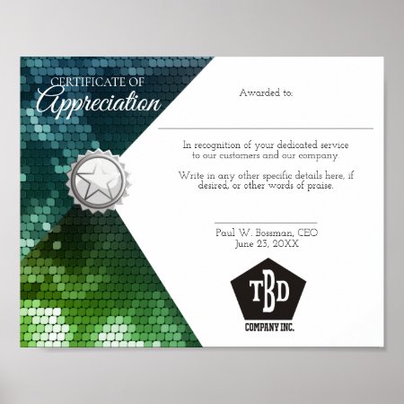 Certificate Of Appreciation Staff Employee Award Poster