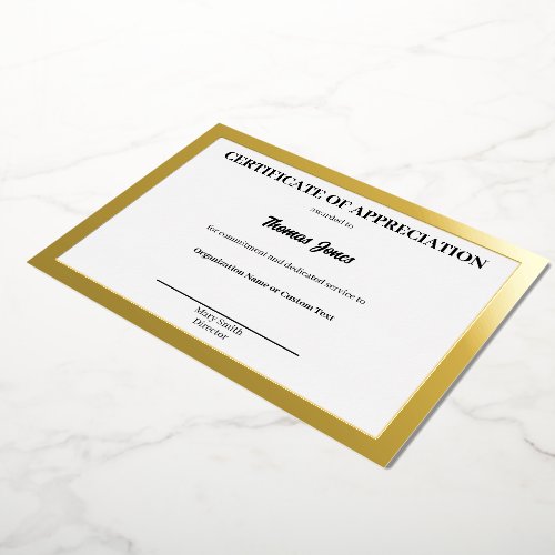 Certificate of Appreciation White Gold Foil Award Holiday Card