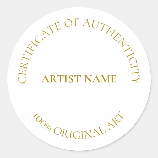 Certificate of Authenticity Art Customizable  Clas Classic Round Sticker (Front)