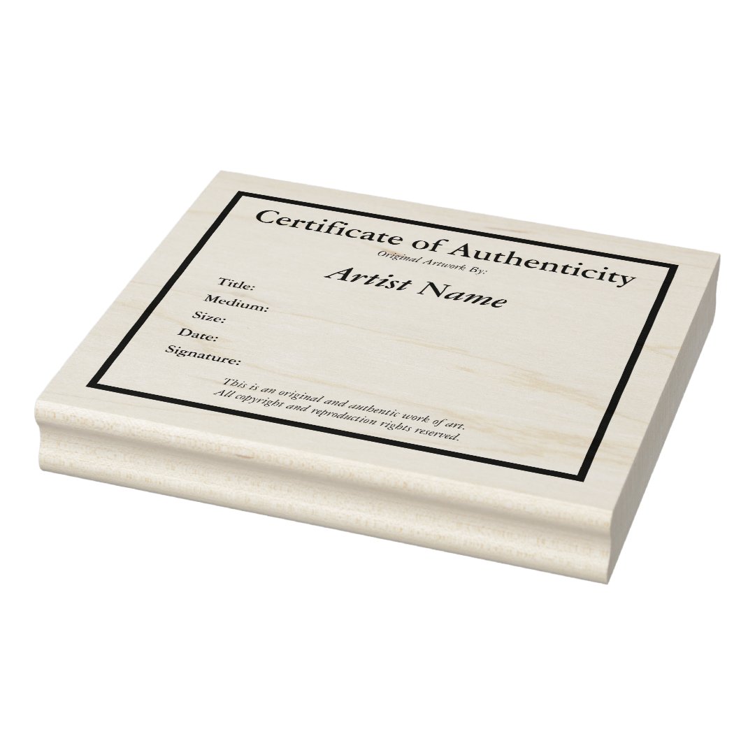 Certificate of Authenticity Art Template Rubber Stamp Zazzle