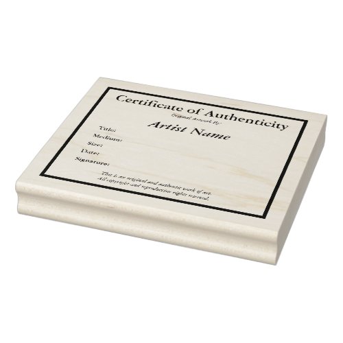 Certificate of Authenticity Art Template Rubber Stamp