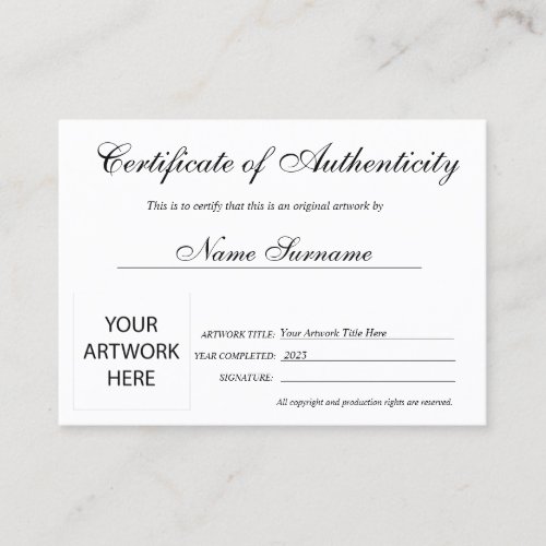 Certificate of Authenticity Artwork by Add Logo