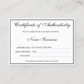 Customizable Square Certificate of Authenticity Note Card