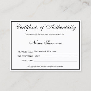 Certificate of Authenticity Artwork by Add Logo