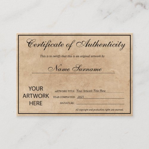 Certificate of Authenticity Artwork by Add Logo