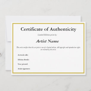 Certificate of Authenticity for Art Prints Holiday Card