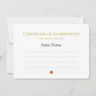 Certificate of Authenticity for Art, Sold Red Dot  Invitation