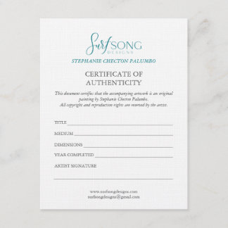 Certificate of Authenticity For Artwork Invitation
