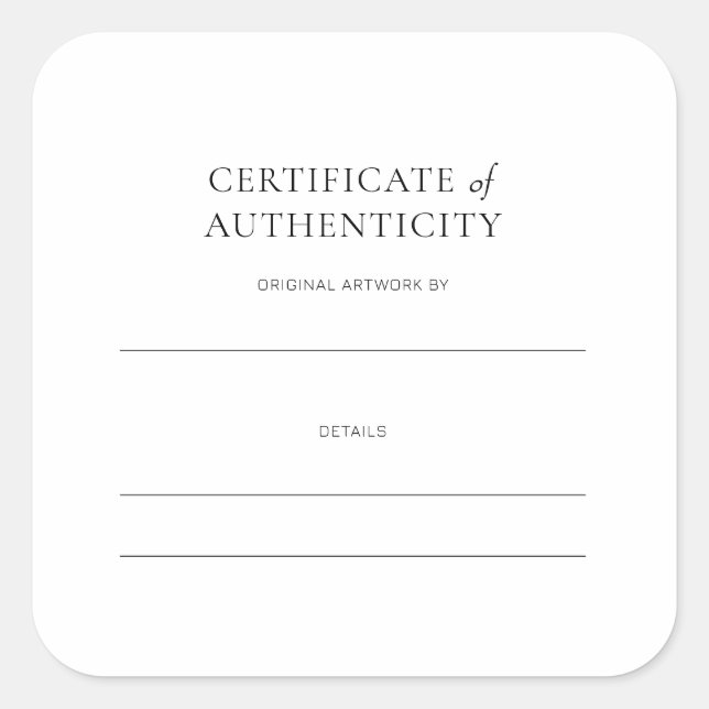 Certificate of Authenticity for Artwork Square Sticker (Front)