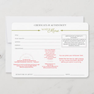 Certificate of Authenticity  Invitation