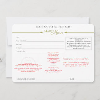 Certificate of Authenticity  Invitation