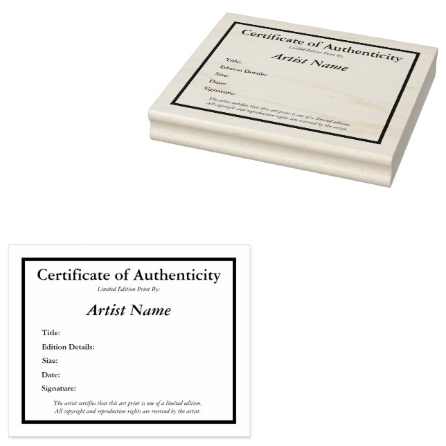 Certificate of Authenticity Limited Edition Art Rubber Stamp