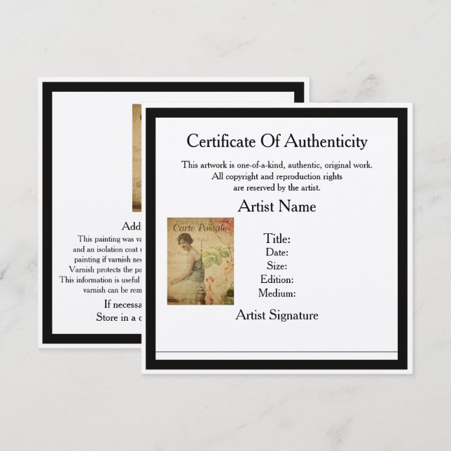 Certificate of Authenticity Template for Artists | Zazzle