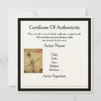 Customizable Square Certificate of Authenticity Note Card