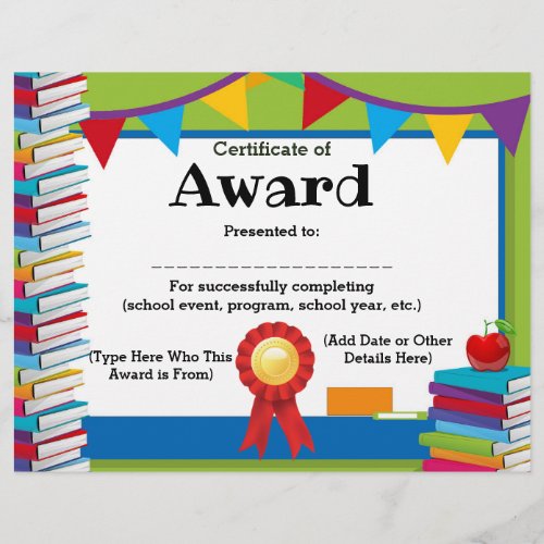 Certificate of Award Customizable Kids 85x11