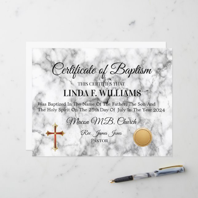 Certificate of Baptism (Front/Back In Situ)