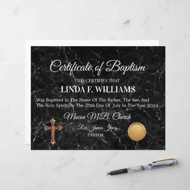 Certificate of Baptism (Front/Back In Situ)