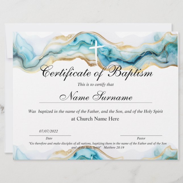 Certificate of Baptism, Baby Dedication (Front)