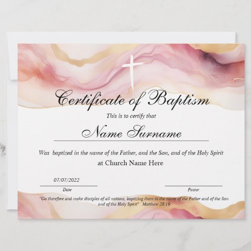 Certificate of Baptism Baby Dedication