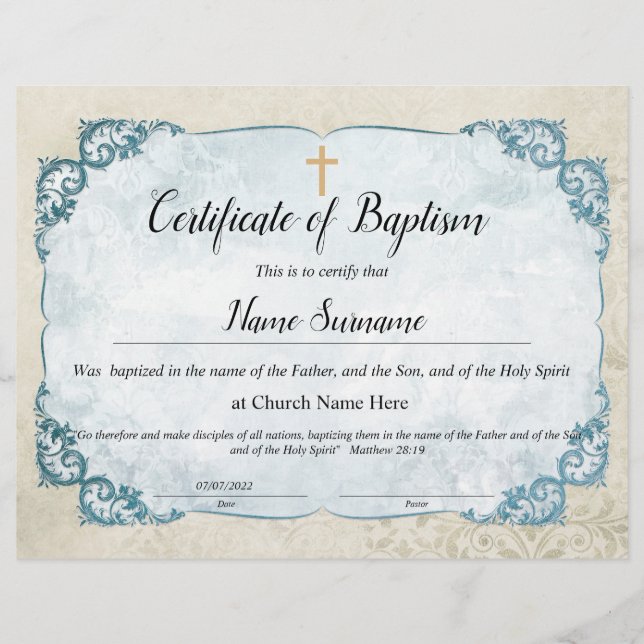 Certificate of Baptism, Baby Dedication (Front)