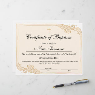 Certificate of Baptism, Baby Dedication