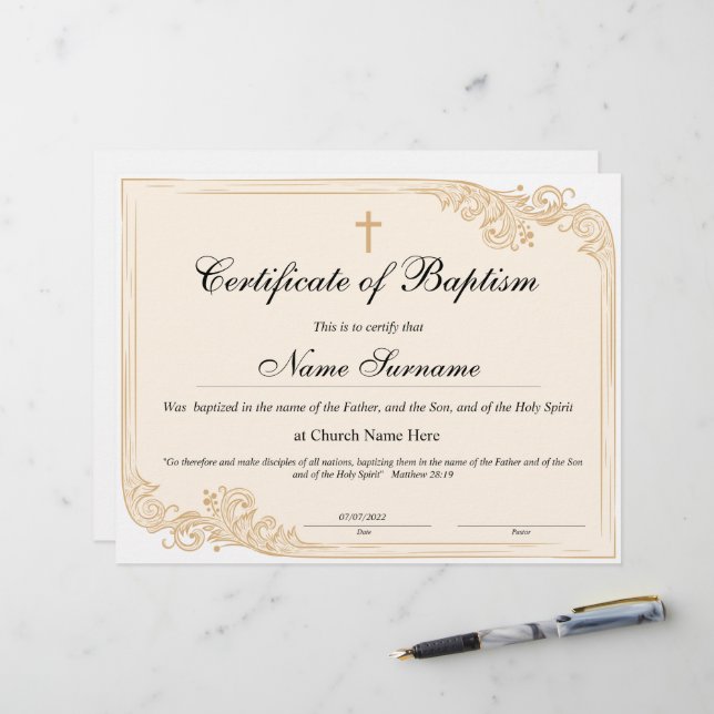 Certificate of Baptism, Baby Dedication (Front/Back In Situ)