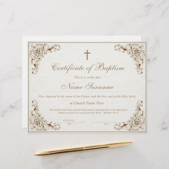 Certificate of Baptism, Baby Dedication (Front/Back In Situ)