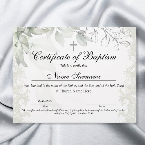 Certificate of Baptism Baby Dedication