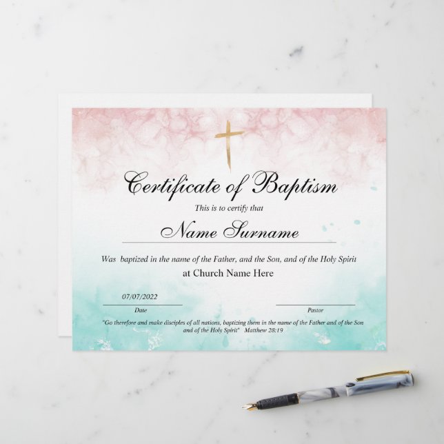 Certificate of Baptism, Baby Dedication (Front/Back In Situ)