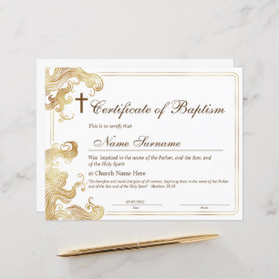 Certificate of Baptism, Baby Dedication