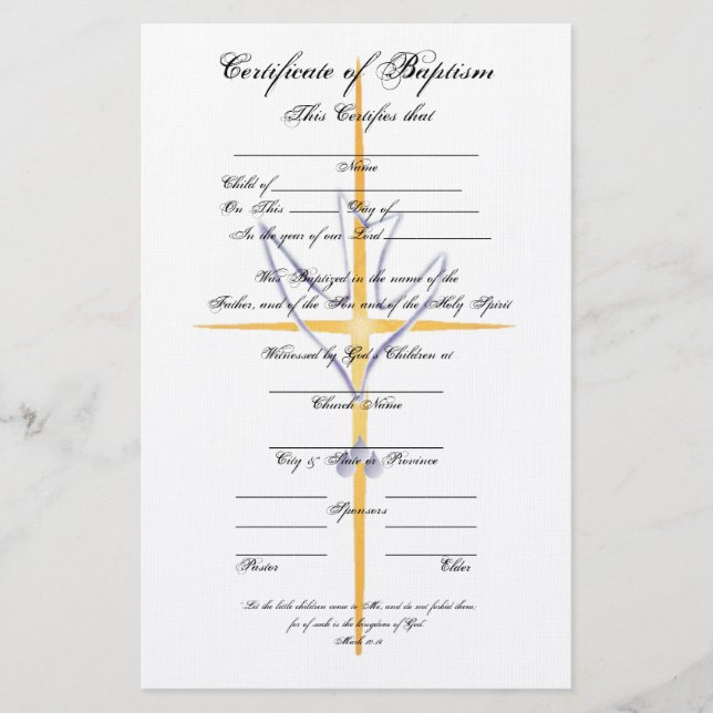 Certificate of Baptism-Child Stationery (Front)