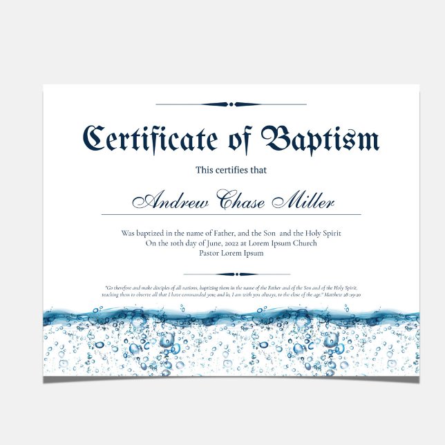 Certificate of Baptism Water Baby Christening (Certificate of Baptism, Water Baptism Christening certificate wall decor)