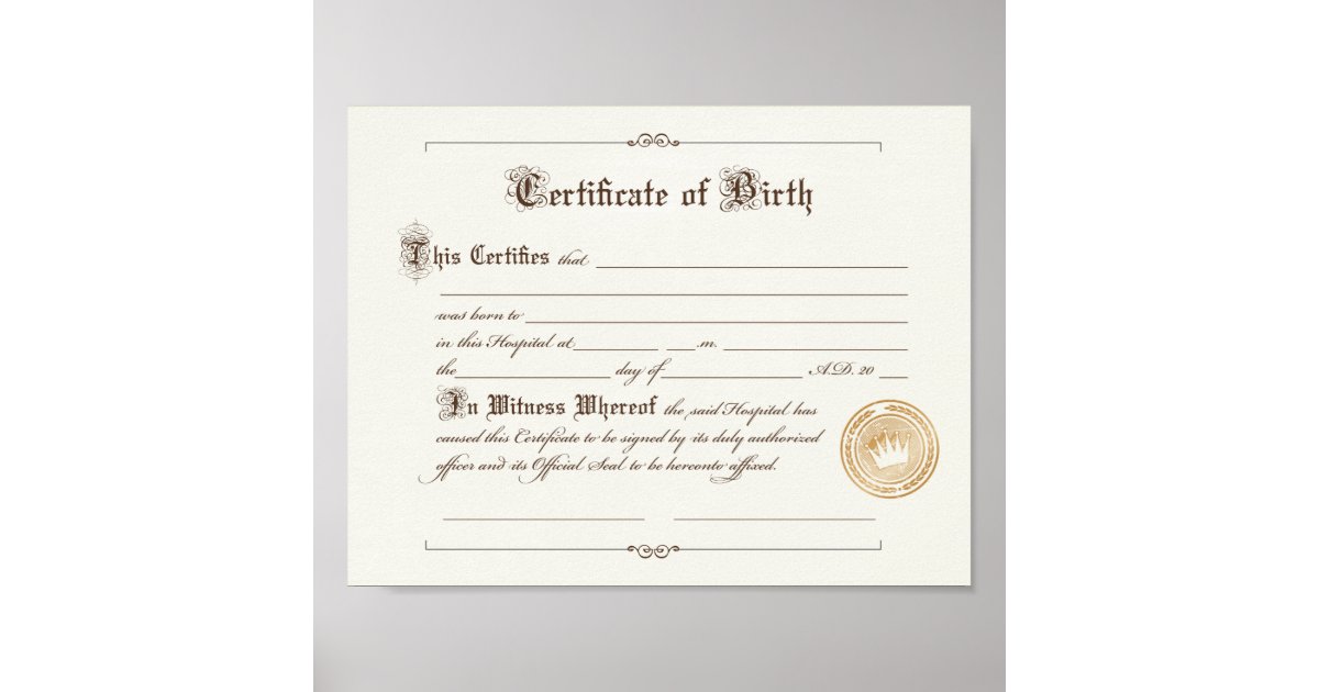 Certificate of Birth Art Print Zazzle